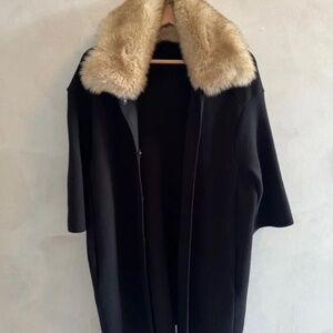 Zara - Black Sweater Coat with Faux Fur Collar - Size S
